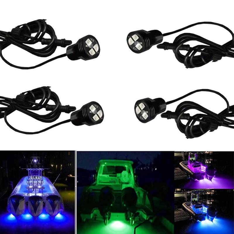 JXOFROAD RGB-Boot-Ablaufstopfen-Licht, 4 Stück, 12 V, Edelstahl, Unterwasser-LED-Beleuchtung, Bootskabine, Heckleuchten, gesteuert durch Fernbedienung und App von JXOFROAD