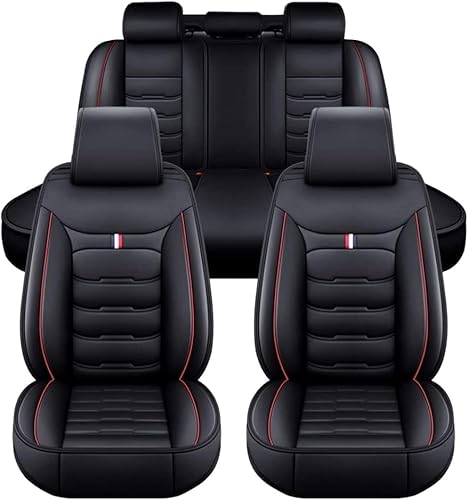 Auto Sitzbezüge Set für Jaguar XJ L (X351) 2010-2015 2016 2017 2018 High Configuration, 5 Sitzer Schonbezüge Sitzschoner Vorne Hinten Wasserdicht Sitzauflage Accessories,E-Black Red von JXTTJ