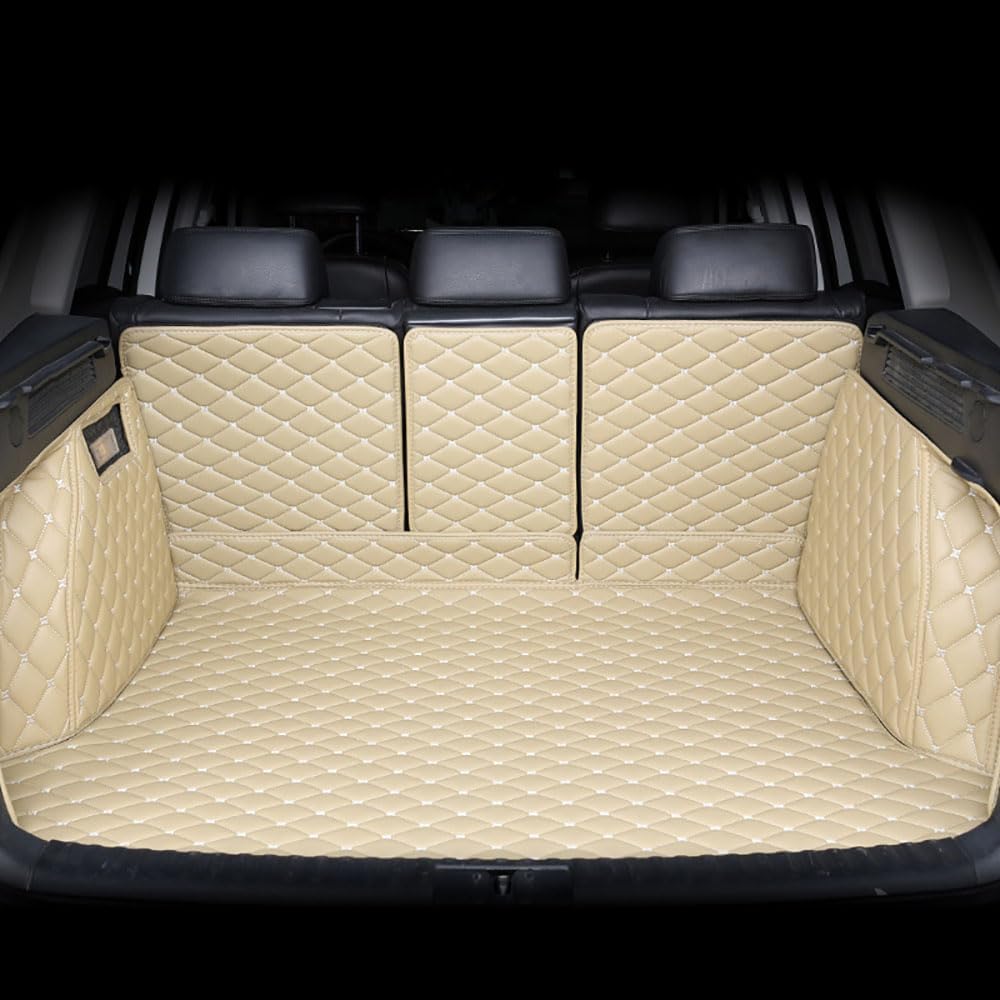 VollstäNdige Einkreisung Kofferraummatte Kofferraumwanne für Ford Explorer 2011-2017, rutschfest Kratzfestem Leder Kofferraummatten,E-Beige von JXTTJ