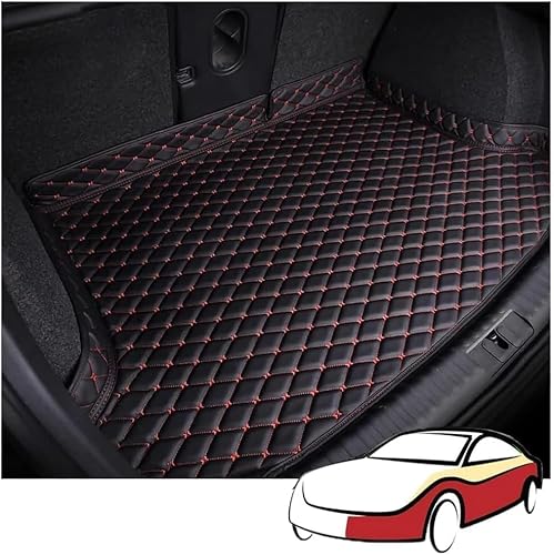 Auto Leder Kofferraummatte für Benz E-Class Sedan/Limousine (W212) 2009 2010-2016,Wasserdicht rutschfest Kratzfest Kofferraumwanne Schutzmatte Interieur Zubehör,BlackRed von JXZXC