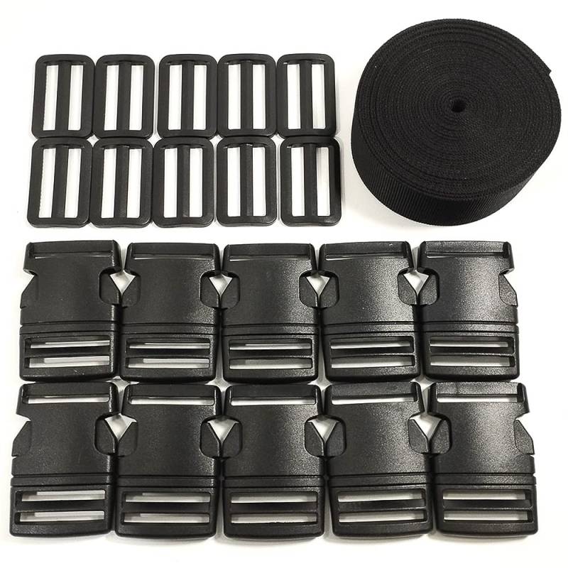 Schwarze Gurte 5 Meter x 20mm, Mit 20 Kunststoff-Schnallen, für Tiere, PP-Gurt, Mehrzweck-Band zum Basteln, Gepäck, Handwerk, Rucksack, Schürze, (20 mm x 5 m, 332) von JYC CREATIVE