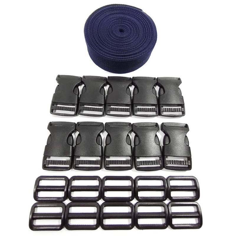 Gurtband PP 5 Meter x 20mm Breite + 20 Schnalle, Rucksackband zum Nähen und Basteln, Gepäckband, Gurtband aus Polypropylen, Blau Gurt (20 mm x 5 m, 330) von JYC CREATIVE