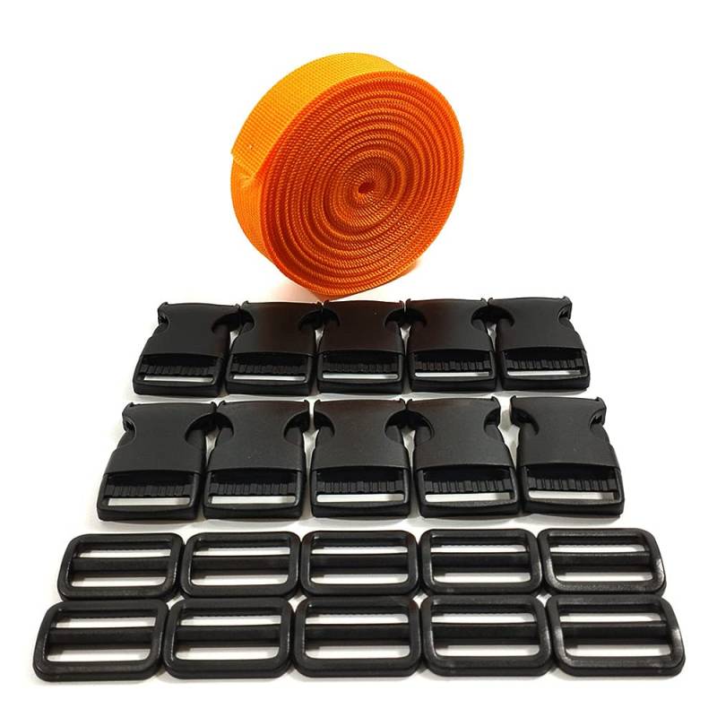 Gurtband PP 5 Meter x 20mm Breite + 20 Schnalle, Rucksackband zum Nähen und Basteln, Gepäckband, Gurtband aus Polypropylen, Orange Gurt, (20 mm x 5 m, 157) von JYC CREATIVE