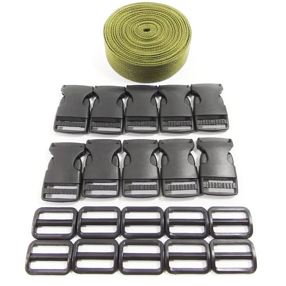 Gurtband PP 5 Meter x 50mm Breite + 20 Schnalle, Rucksackband zum Nähen und Basteln, Gepäckband, Gurtband aus Polypropylen, Grüner Gurt (50 mm x 5 m, 261) von JYC CREATIVE