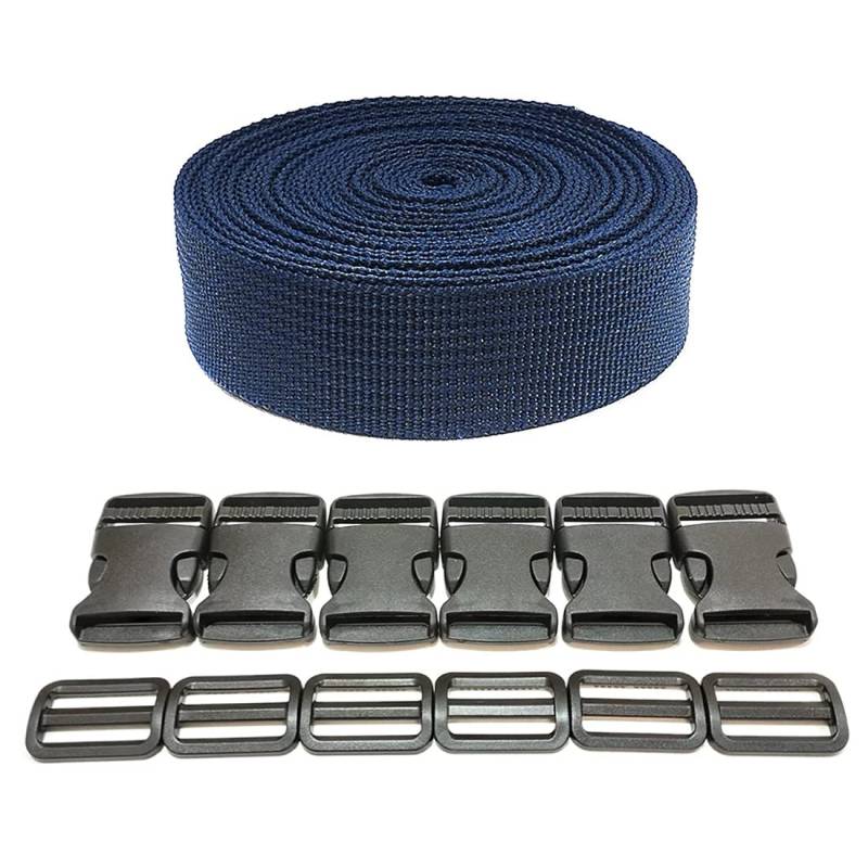 Rucksackband 3 Meter x 20 mm + 12 Kunststoffschnallen, Nylonband mit Druckknöpfen, Rucksackgurt, Gepäckgurt, Koffergurt, (20 mm, Blau 330) von JYC CREATIVE