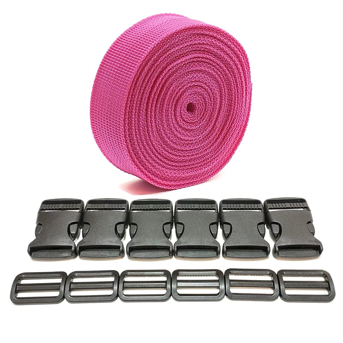 Rucksackband 3 Meter x 20 mm + 12 Kunststoffschnallen, Nylonband mit Druckknöpfen, Rucksackgurt, Gepäckgurt, Koffergurt, (20 mm, Rosa 144) von JYC CREATIVE