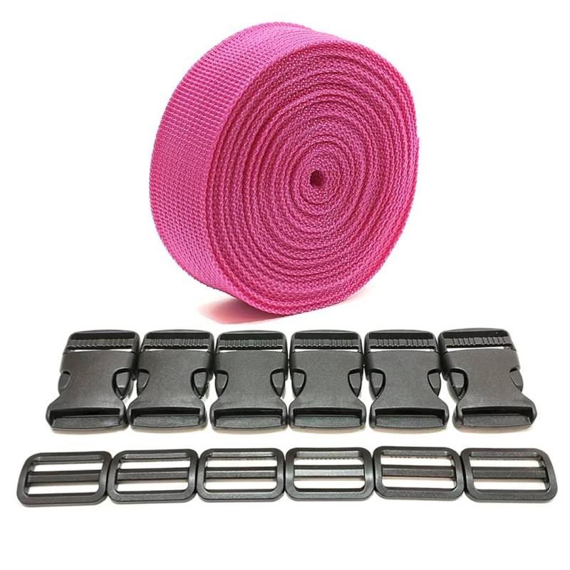 Rucksackband 3 Meter x 20 mm + 12 Kunststoffschnallen, Nylonband mit Druckknöpfen, Rucksackgurt, Gepäckgurt, Koffergurt, (20 mm, Rosa 144) von JYC CREATIVE