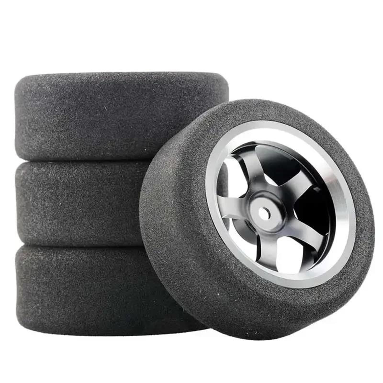 JYYTERD RC Auto Reifen Kompatibel Mit HSP Für HPI 1/10 On-Road RC Car 12 Mm Sechskant RC Für Rennwagen Zubehör 4-teiliges Set Für Racing Foam Tire Wheel Rim Set(Gray) von JYYTERD