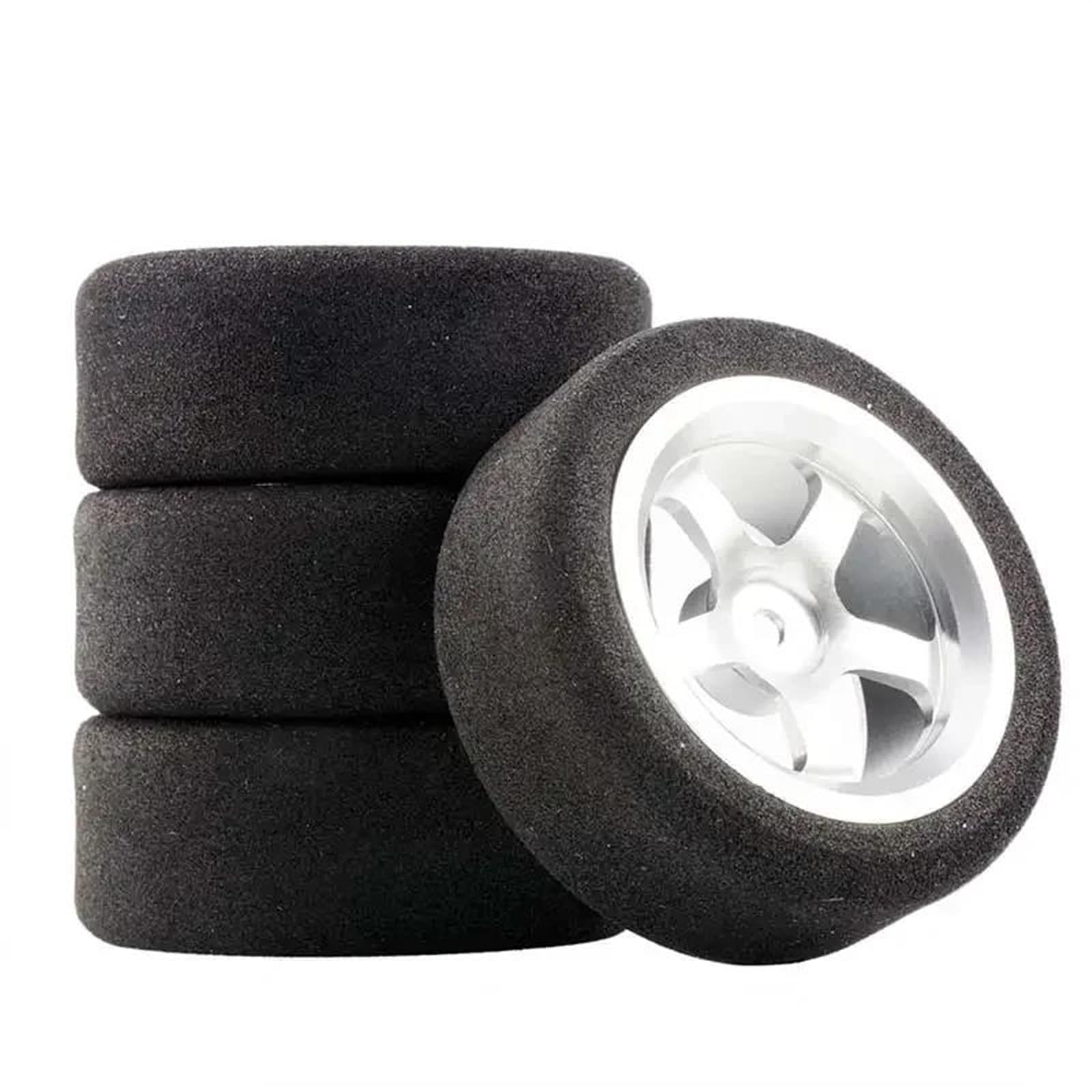 JYYTERD RC Auto Reifen Kompatibel Mit HSP Für HPI 1/10 On-Road RC Car 12 Mm Sechskant RC Für Rennwagen Zubehör 4-teiliges Set Für Racing Foam Tire Wheel Rim Set(White) von JYYTERD