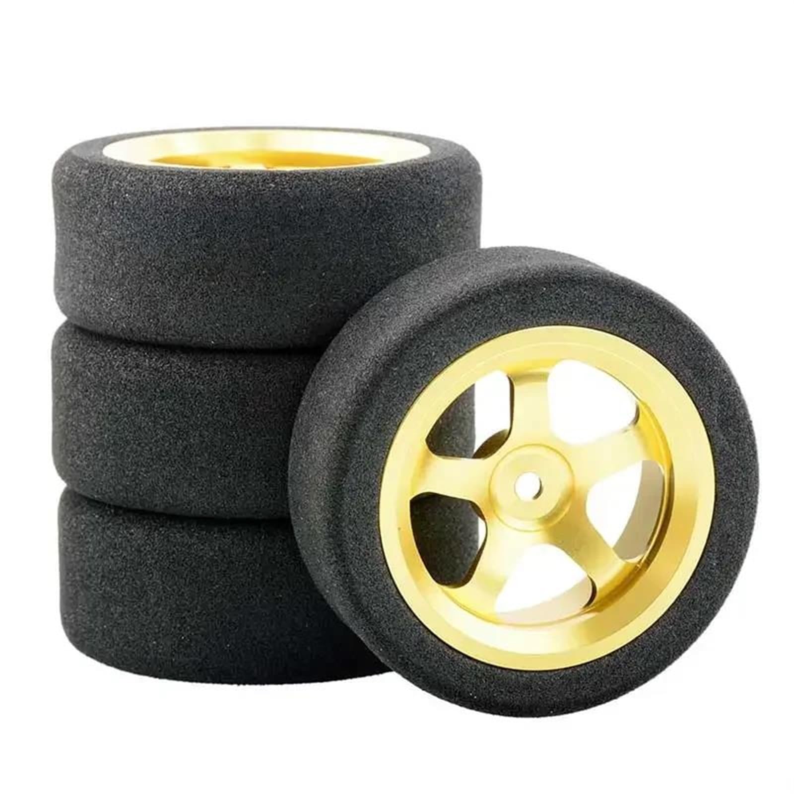 JYYTERD RC Auto Reifen Kompatibel Mit HSP Für HPI 1/10 On-Road RC Car 12 Mm Sechskant RC Für Rennwagen Zubehör 4-teiliges Set Für Racing Foam Tire Wheel Rim Set(Yellow) von JYYTERD