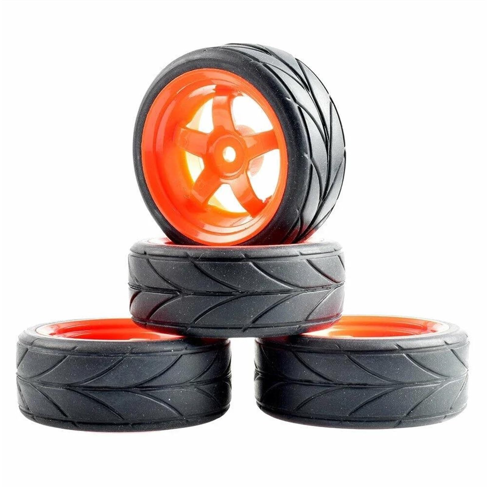 JYYTERD RC Auto Reifen Kompatibel Mit HSP Für HPI 6030-6081 1:10 On-Road-Auto Für Den Rennsport 4 Stück RC Gummireifen Kunststoffrad Ersatzteile Zubehör(Orange) von JYYTERD