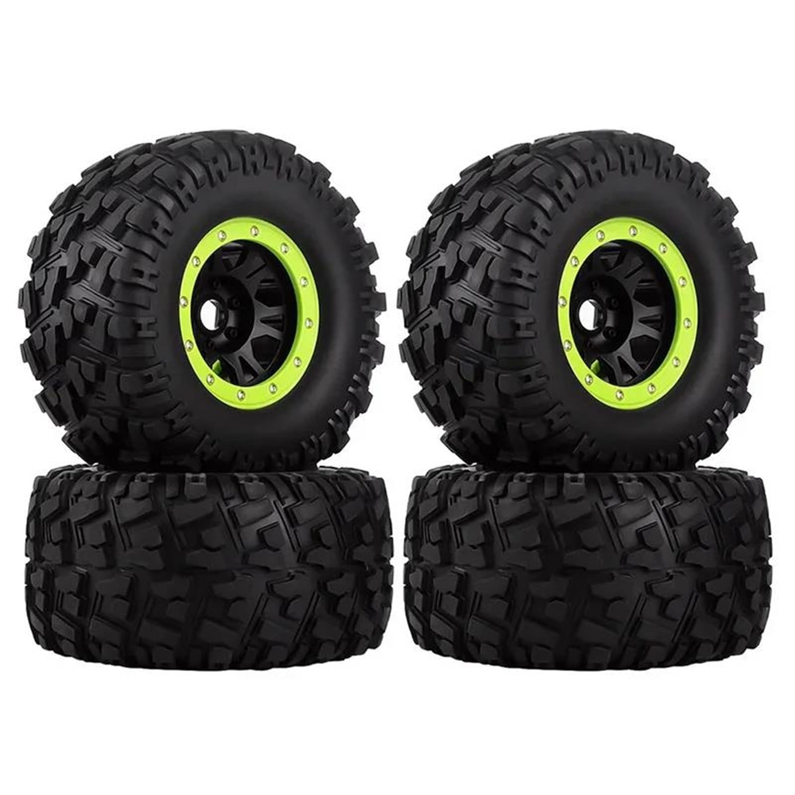 JYYTERD RC Auto Reifen Kompatibel Mit TRXS Für Sledge Für Summit Für E-Revo Für Arrma Für Mojave RC-Auto 4 Stück 166 Mm Radreifen 17 Mm Sechskant Für 1/7 1/8 1/10 RC-Auto(Green,A) von JYYTERD