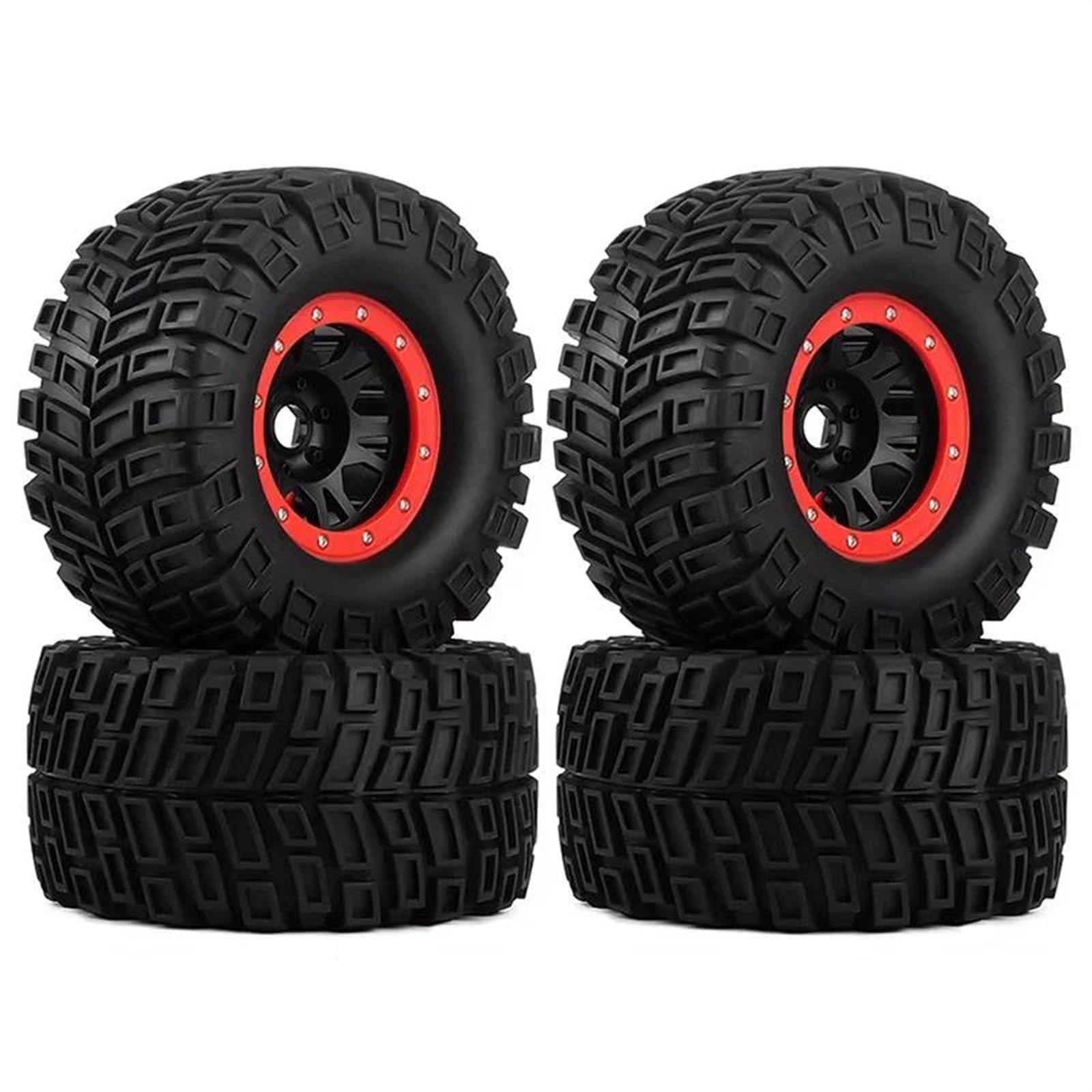 JYYTERD RC Auto Reifen Kompatibel Mit TRXS Für Sledge Für Summit Für E-Revo Für Arrma Für Mojave RC-Auto 4 Stück 166 Mm Radreifen 17 Mm Sechskant Für 1/7 1/8 1/10 RC-Auto(Red,B) von JYYTERD