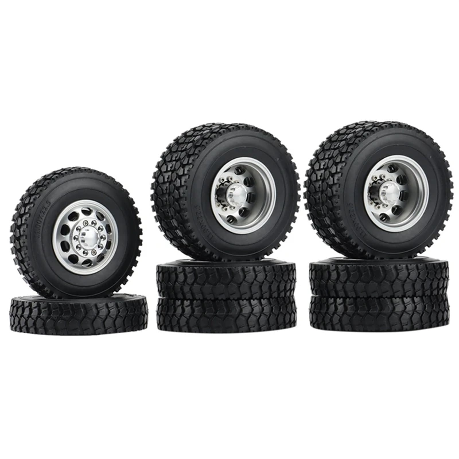 JYYTERD RC Auto Reifen Kompatibel Mit Tamiya 1/14 RC Anhänger Traktor LKW Auto Ersatzteile 6 PCS Metall Vorder- Und Hinterradnabe Gummireifen Radreifen von JYYTERD