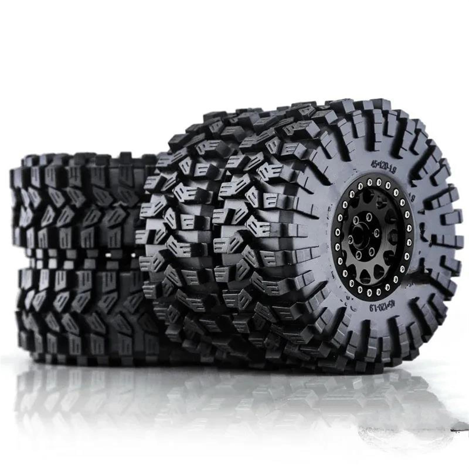 JYYTERD RC Auto Reifen Kompatibel Mit Trxs Für TRX4 Für RC4WD D90 Für Axial SCX10 4 Stück 120 Mm 1,9 Zoll Metall Beadlock Felge Gummireifen Für 1/10 RC Crawler Auto(Black) von JYYTERD