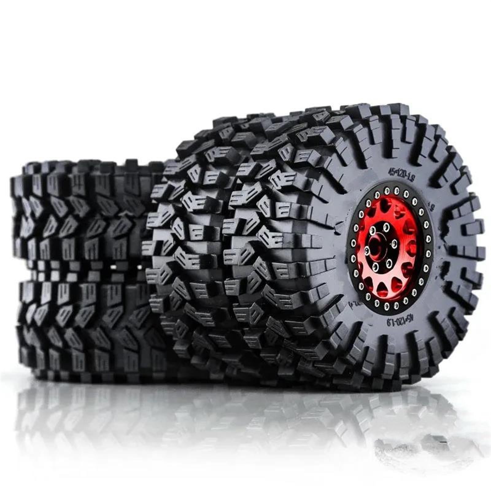 JYYTERD RC Auto Reifen Kompatibel Mit Trxs Für TRX4 Für RC4WD D90 Für Axial SCX10 4 Stück 120 Mm 1,9 Zoll Metall Beadlock Felge Gummireifen Für 1/10 RC Crawler Auto(Red) von JYYTERD