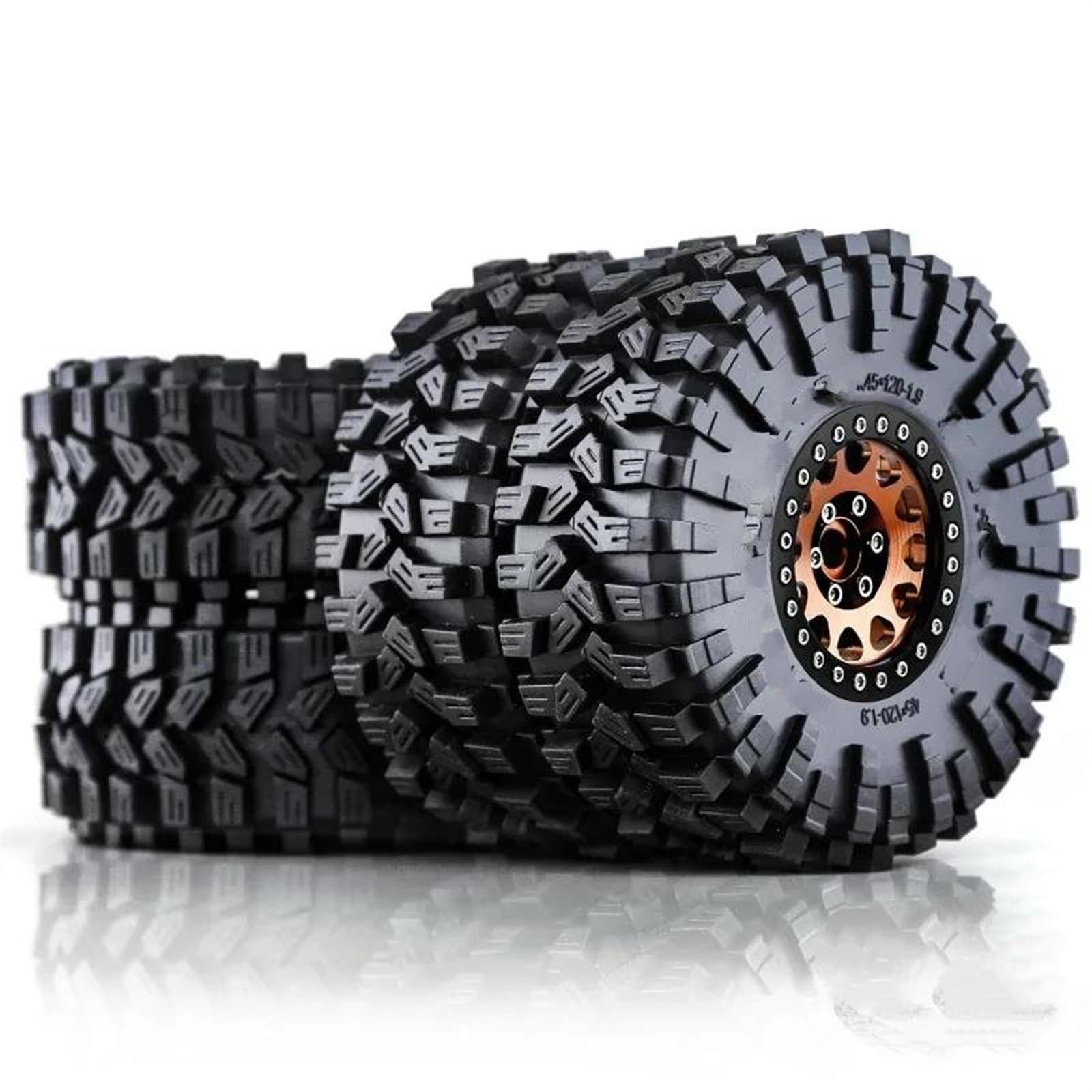 JYYTERD RC Auto Reifen Kompatibel Mit Trxs Für TRX4 Für RC4WD D90 Für Axial SCX10 4 Stück 120 Mm 1,9 Zoll Metall Beadlock Felge Gummireifen Für 1/10 RC Crawler Auto(Yellow) von JYYTERD