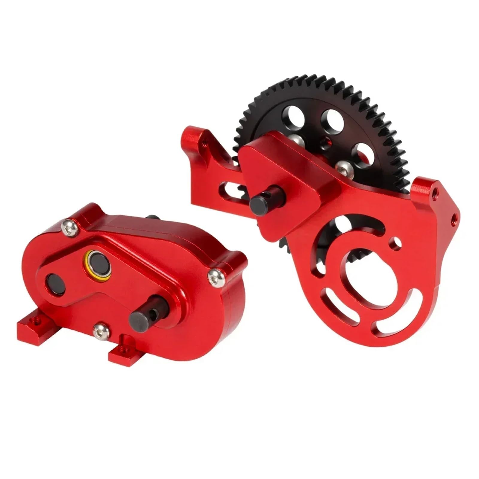 JYYTERD RC Car Getriebe Kompatibel Mit Comp Für Builds Für Cheater Für Rigs Verteilergetriebe Vorwärtsmotorhalterung Mit Delrin-Stirnrad 1/10 RC Crawler Car(Red) von JYYTERD