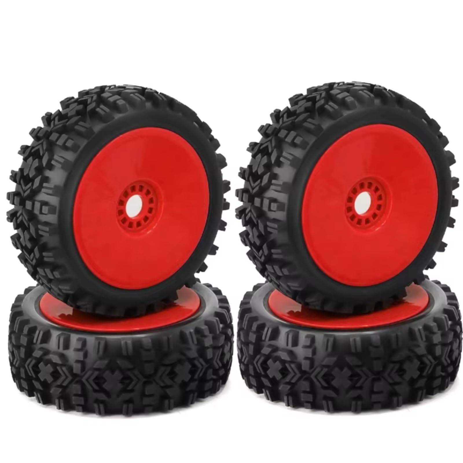 JYYTERD RC Teile Kompatibel Mit 1/8 RC Auto Monster Truck Auf Der Straße Im Gelände 4 STK RC Rad Reifen Gummi 112MM Reifen 17Mm Nabe Sechskant(Red) von JYYTERD