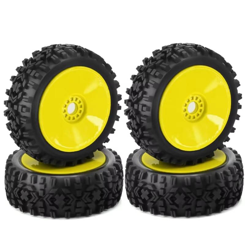 JYYTERD RC Teile Kompatibel Mit 1/8 RC Auto Monster Truck Auf Der Straße Im Gelände 4 STK RC Rad Reifen Gummi 112MM Reifen 17Mm Nabe Sechskant(Yellow) von JYYTERD