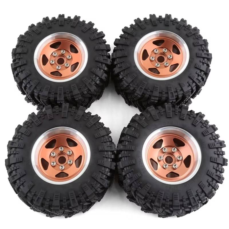 JYYTERD RC Teile Kompatibel Mit TRX4 D90 Für Axial Für SCX10 II III 1/10 RC Crawler Car 4Stk. 98Mm Metall 1,9 Zoll Beadlock-Felge Gummireifensatz(Yellow) von JYYTERD