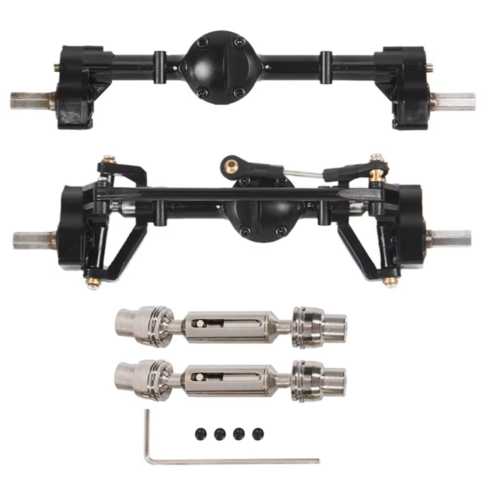 JYYTERD RC Teile Kompatibel Mit WPL C14 C24 C24-1 C34 C44 B14 B24 1/16 RC-Auto-Upgrade-Teile, 2-teilige Portalachse Vorne Und Hinten Mit Antriebswelle Aus Metall von JYYTERD