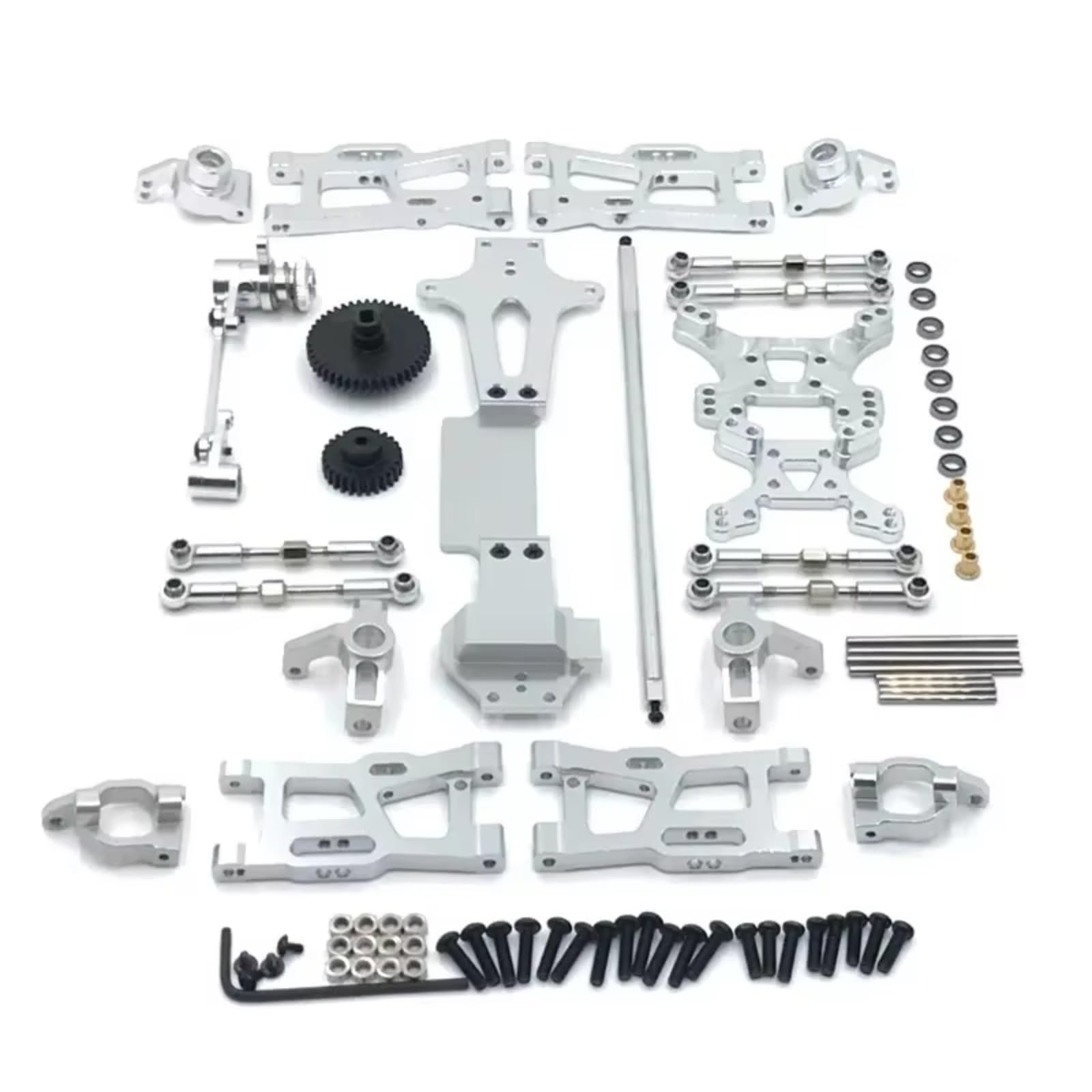 JYYTERD RC Teile Kompatibel Mit Wltoys 144001 144002 144010 1/14 RC Auto Metall Upgrade Teile Kits Für Schwinge Link Stange Lenkung Block(White) von JYYTERD