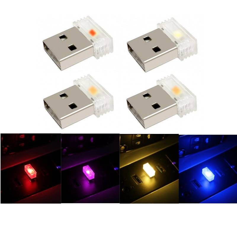 JZK Mini-USB-LED-Licht, kabellos, kleines USB-Nachtlicht, USB-LED-Auto-Innenbeleuchtung, 4 Stück, Pruple Blau Rot Gelb von JZK