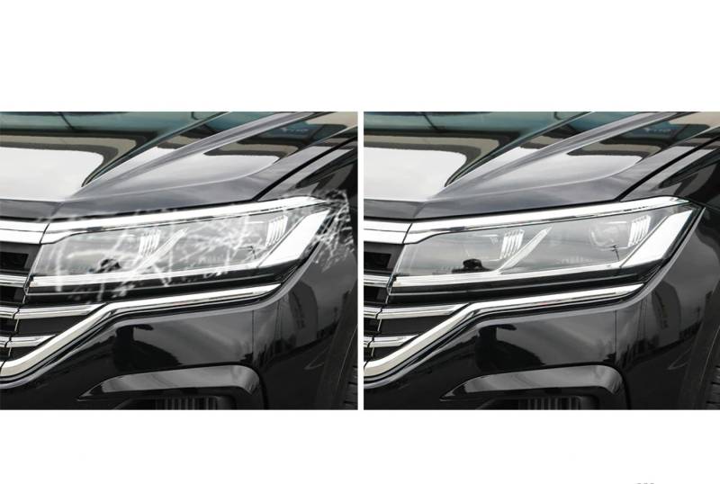 2 Stück Auto Scheinwerfer Schutzfolie Restaurierung Transparent Schwarz TPU Aufkleber, Für VW Touareg 7P CR 2011-Auf Zubehör 11-14B von JZPFC