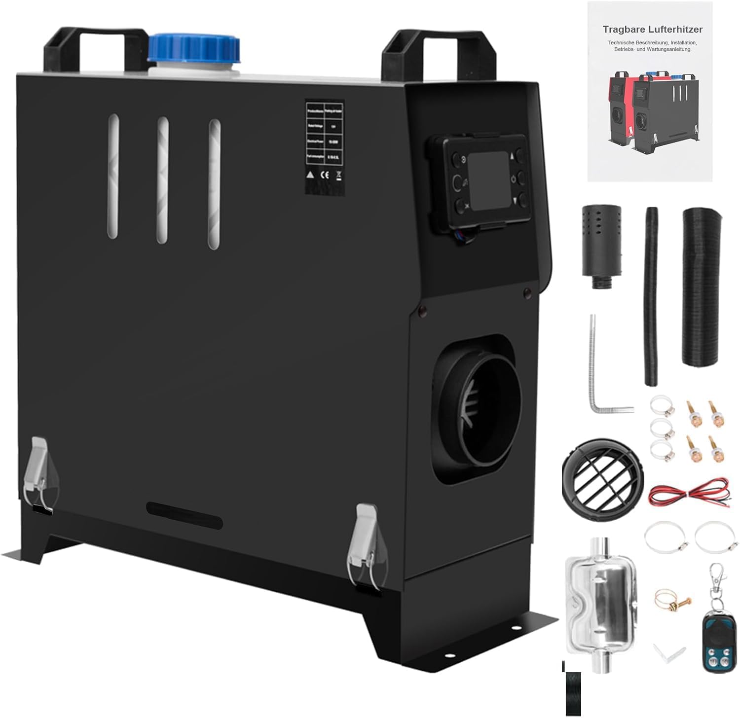 Jacgood 12V 8KW Standheizung Diesel, Luft Dieselheizung, Diesel Lufterhitzer Air Diesel Heizung mit LCD Anzeige und Fernbedienung mit Schalldämpfer, für Auto RV Boot KFZ PKW Wohnmobil Schwarz von Jacgood