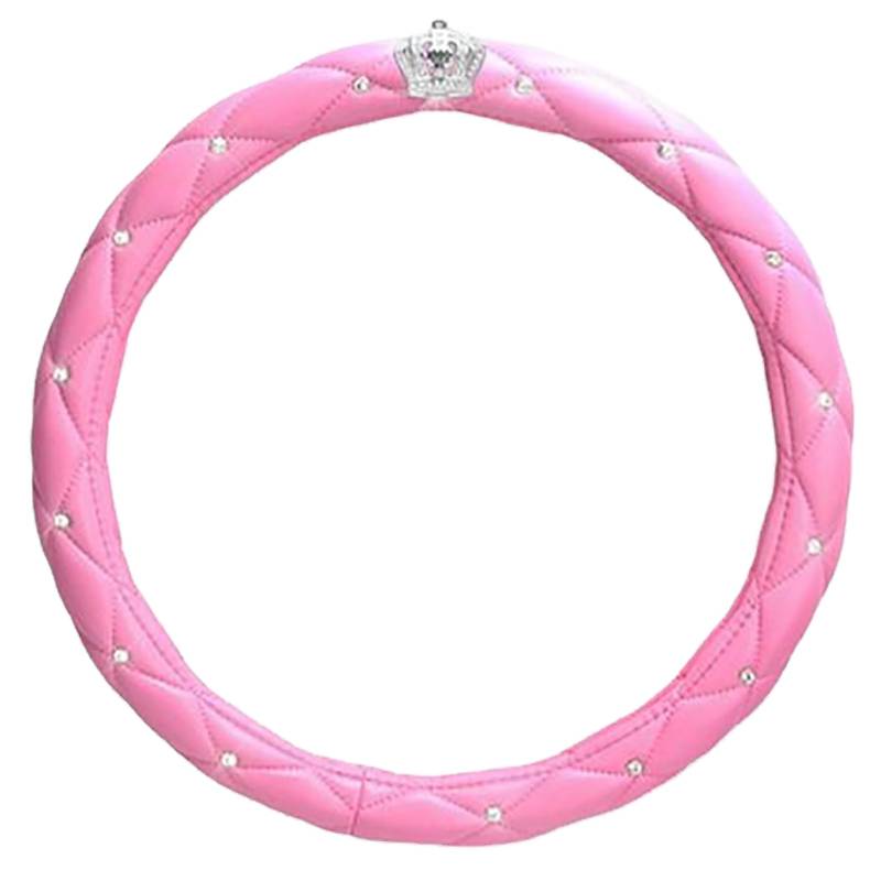 Jadeshay Bling Lenkradbezug aus Weichem Leder, Universeller Rutschfester PU-Leder-Strassstein-Lenkradschutz Für Frauen Und Mädchen(Rosa) von Jadeshay