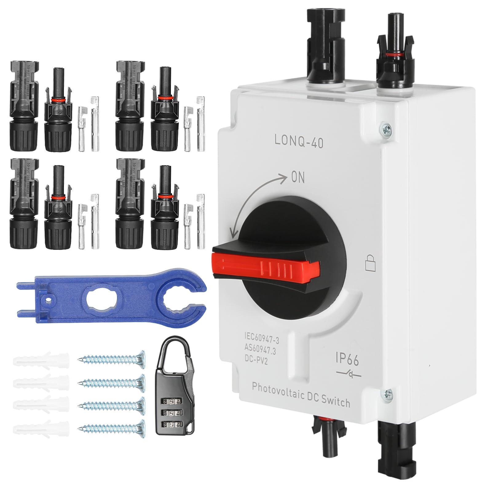 Jadeshay DC Trennschalter, 32A 1200V Solar Leistungsschalter IP66 PV Trennschalter mit Kabelverschraubung für Solarpanel Solarsystem von Jadeshay