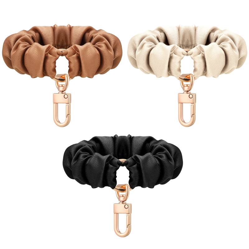 Jadive 3 Stück Handgelenk Schlüsselanhänger für Damen Scrunchie Armband Schlüsselanhänger Stretch Haar Schlüsselanhänger Multifunktionaler Handgelenk Haargummi für Frauen Mädchen Geschenk von Jadive