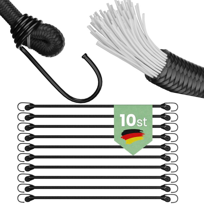 Jagano® 10er Set Spanngummis mit Haken - Expander Gepäckspanner (30 cm, Schwarz) - Stabiler Halt für Fahrräder, Planen, Netze und Banner im Freien - Ideal für Umzüge von Jagano