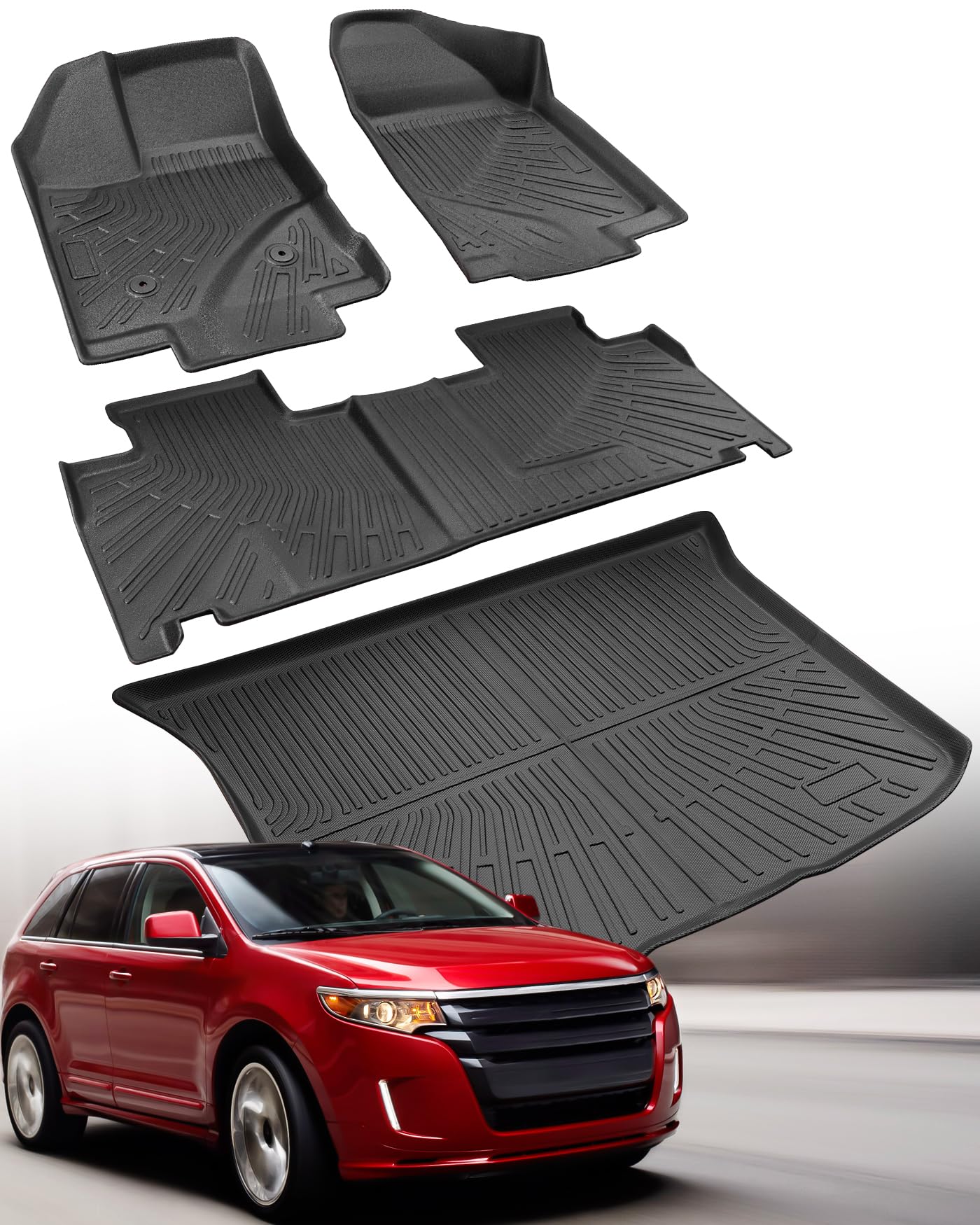 Fußmatten & Cargo Liner für Ford Edge 2007-2014 & Lincoln MKX 2007-2015, Allwetter wasserdichte Automatten Tech, Automotive Automatten für Edge/MKX Auto Zubehör Schwarz 2008 2009 2010 2011 2012 2013 von JakeParts