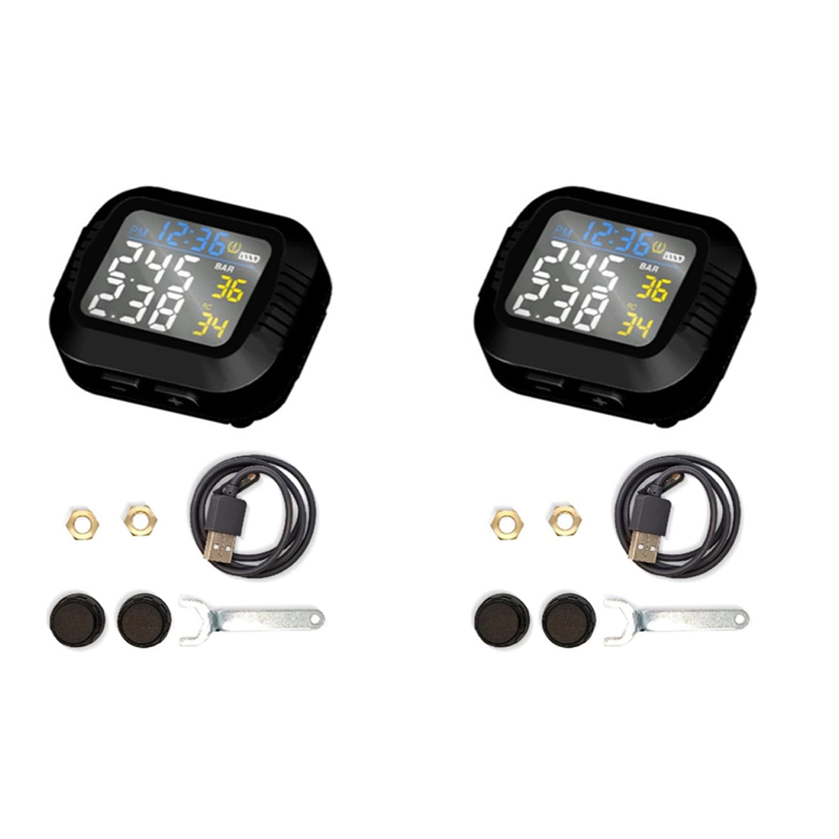 Janasiba 2X Wasserdichtes Motorrad Echtzeit Reifendrucküberwachungssystem Externer Sensor Drahtloses LCD Bildschirm Motor TPMS von Janasiba