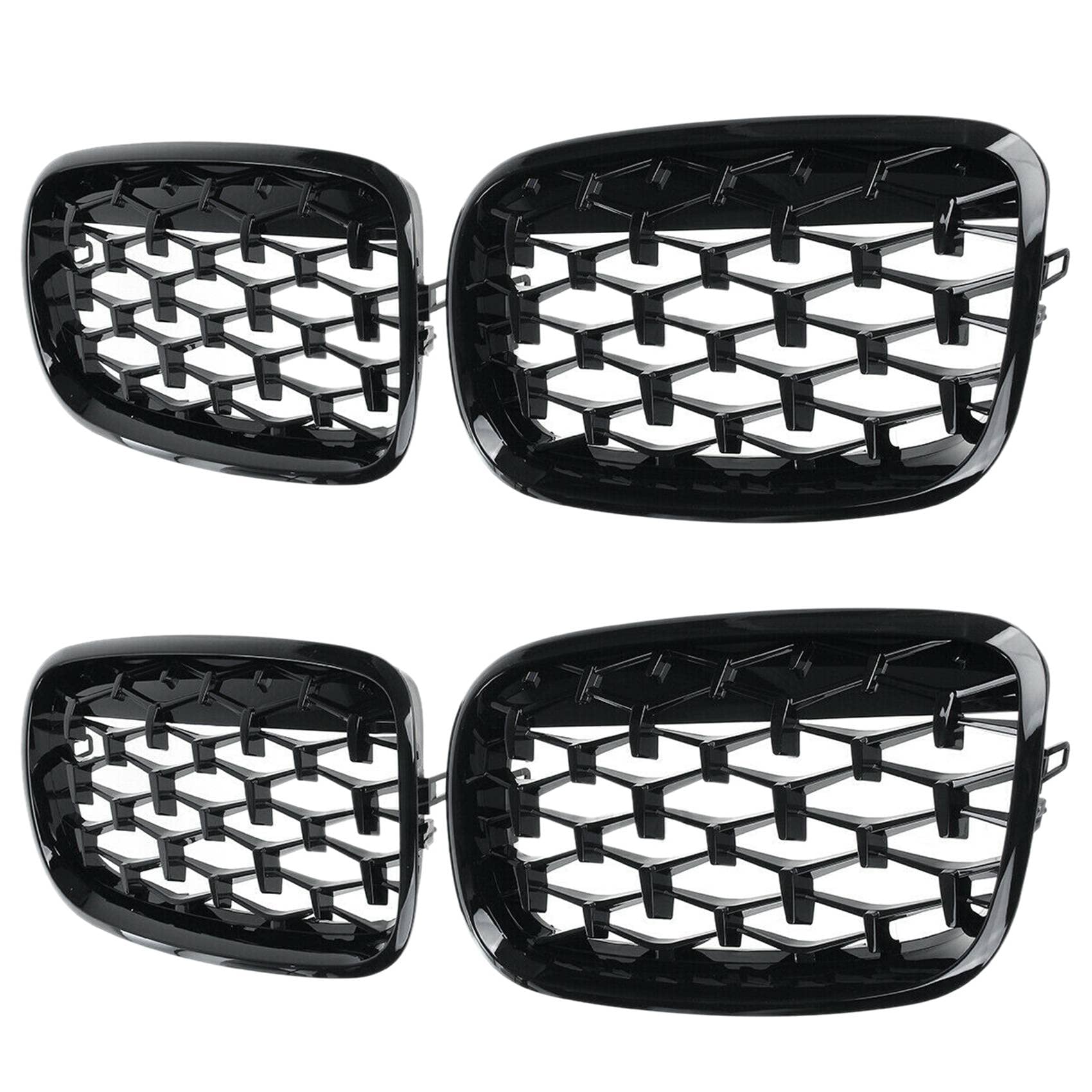 Janasiba 4x Auto Diamant Gitter Front Nieren Gitter Chrom Mesh KüHlergrill für E70 E71 E72 X5 X6 2007-2013 Schwarz von Janasiba