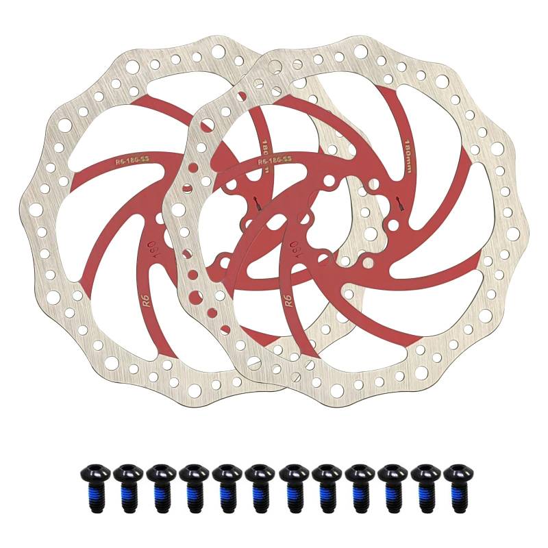Jane Eyre 2 Stück Fahrradbremsscheiben, 140 mm/160 mm/180 mm/203 mm mit 12 Schrauben,für die meisten Fahrräder, Rennräder, Mountainbikes BMX、MTB (Rot 203mm) von Jane Eyre