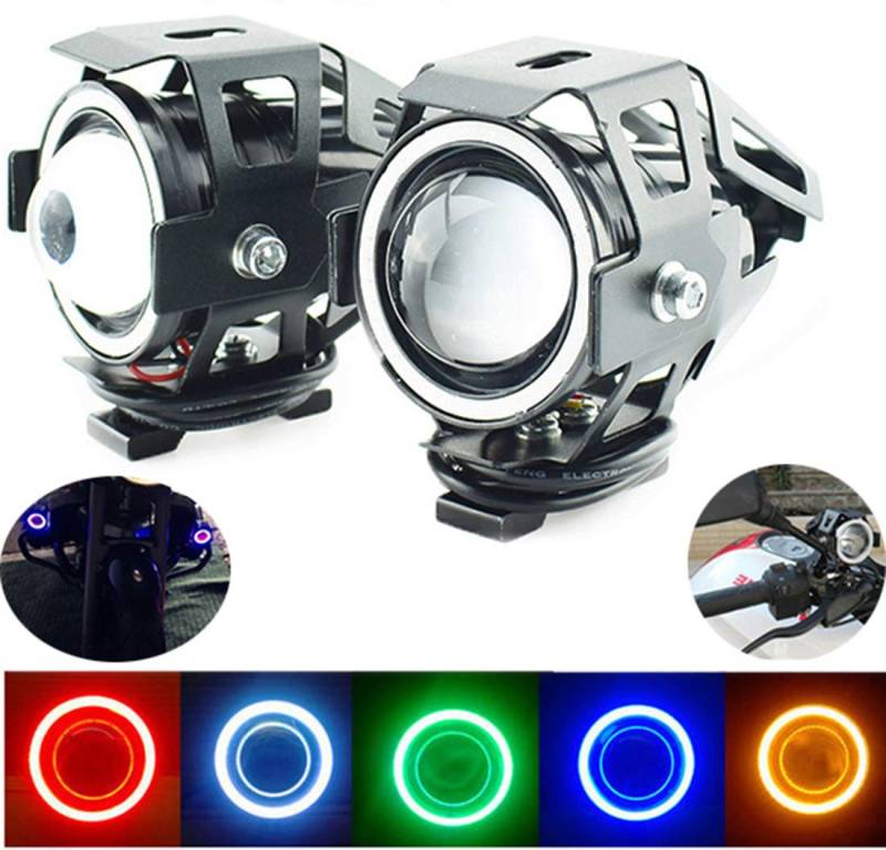 Ein Paar Motorrad Scheinwerfer Zusatzscheinwerfer Nebelscheinwerfer Scheinwerfer 12V Mini U7 Angel Eyes Licht (Weiß) von JaneShop