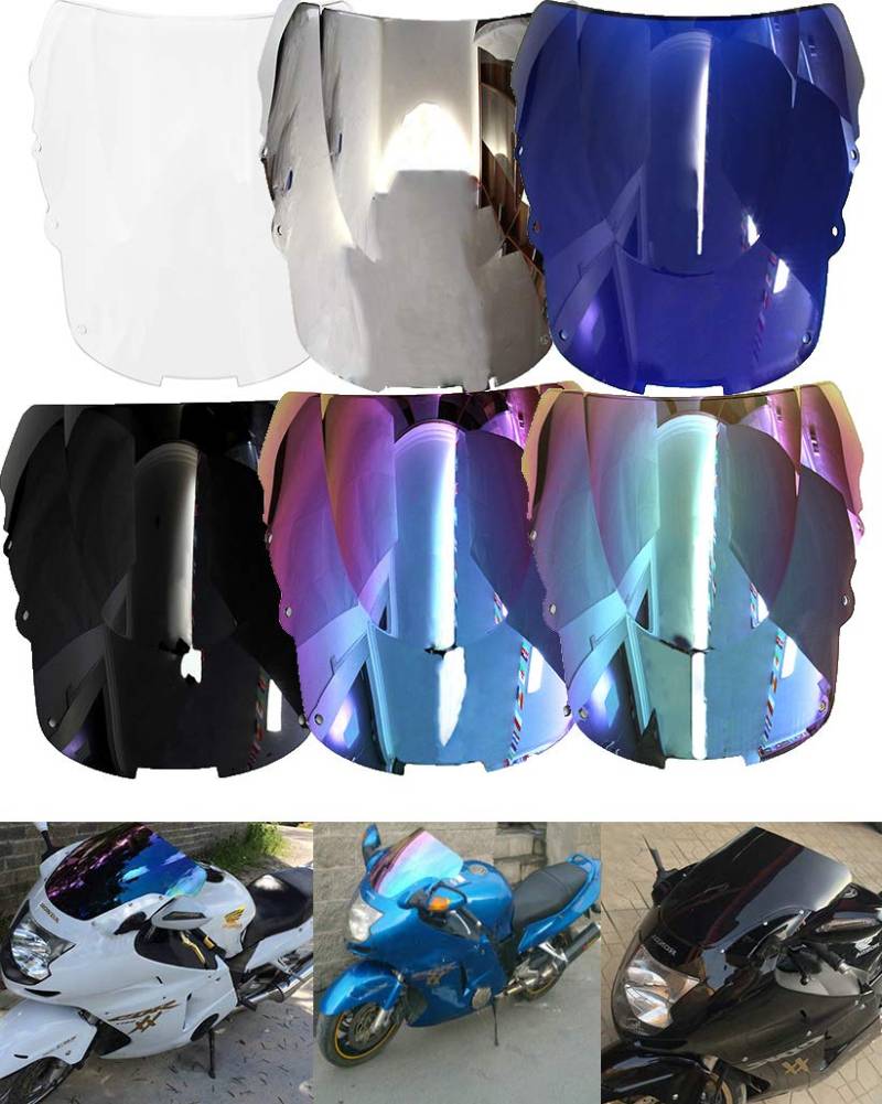 Motorrad Doppelte Blase WindScreen Autobike Windschutzscheibe Windabweiser Luftstrom Fit Für Honda CBR1100XX CBR 1100XX 1996-2007 (Transparent) von JaneShop