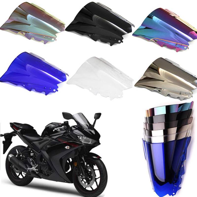 Motorrad Doppelte Blase WindScreen Autobike Windschutzscheibe Windabweiser Luftstrom Fit Für Yamaha R3 R25 15-18 (Schwarz) von JaneShop