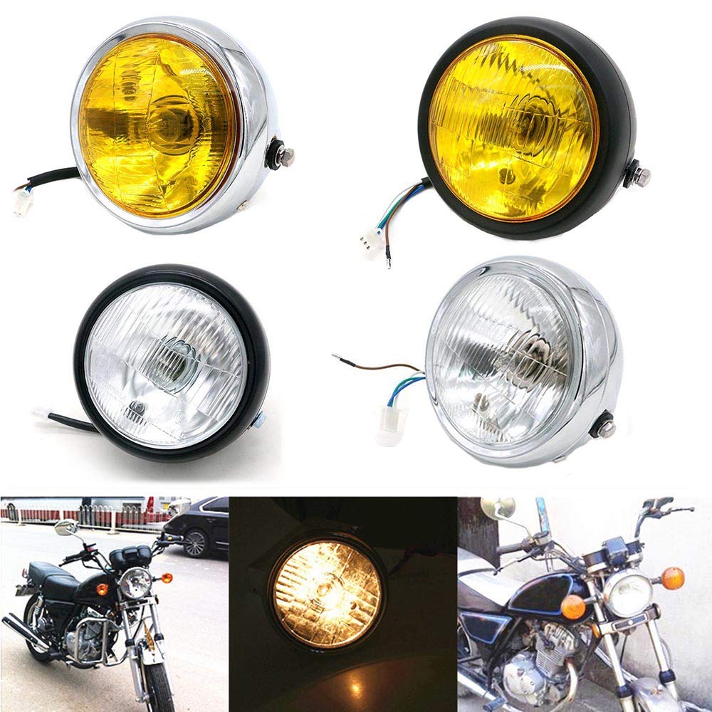 Motorrad Frontscheinwerfer Refit Retro Halogen Universal Fit Für Harley Chopper Bobber Custom Cruiser CG125 GN125 CB CL (Chrom transparente Linse) von JaneShop