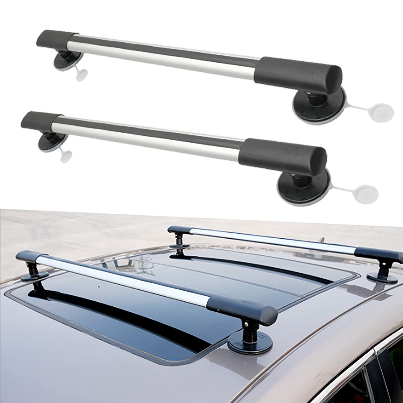 Janefer care Universal-Dachträger-Querträger, Saugnapf 10 cm Durchmesser, verstellbare Aluminium-Gepäckquerträger, für Auto-SUV ohne Dachseitenschiene, zerstörungsfreie Installation,C(123-138CM) von Homry