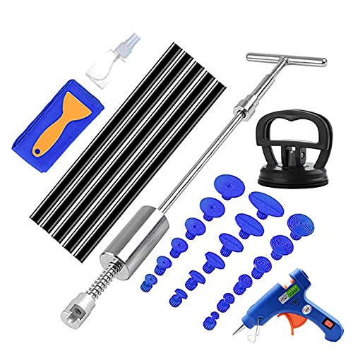 Dellen Reparaturset Auto,Beulenzieher Auto Auto lacklosen Dent Removal Tool Kit Dent Reparatur Kit Dent Puller Kit Rutsche Rückwärtshammer Klebstofflasche Saugnäpfe Hagel Kit(Set1) von Janmobrian