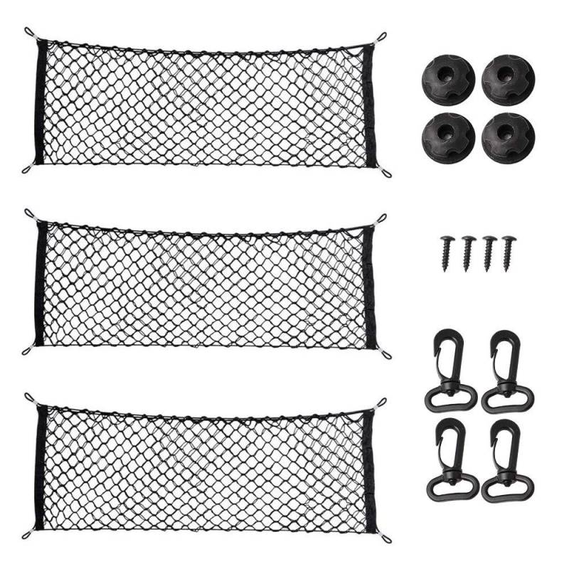 Jasaly 3 Pack Cargo Nylon Netz, Universal Dehnbar Elastisch Truck Bett Heck Auto Organizer Netz, Schwarz Mesh Aufbewahrungs Beutel Tasche von Jasaly