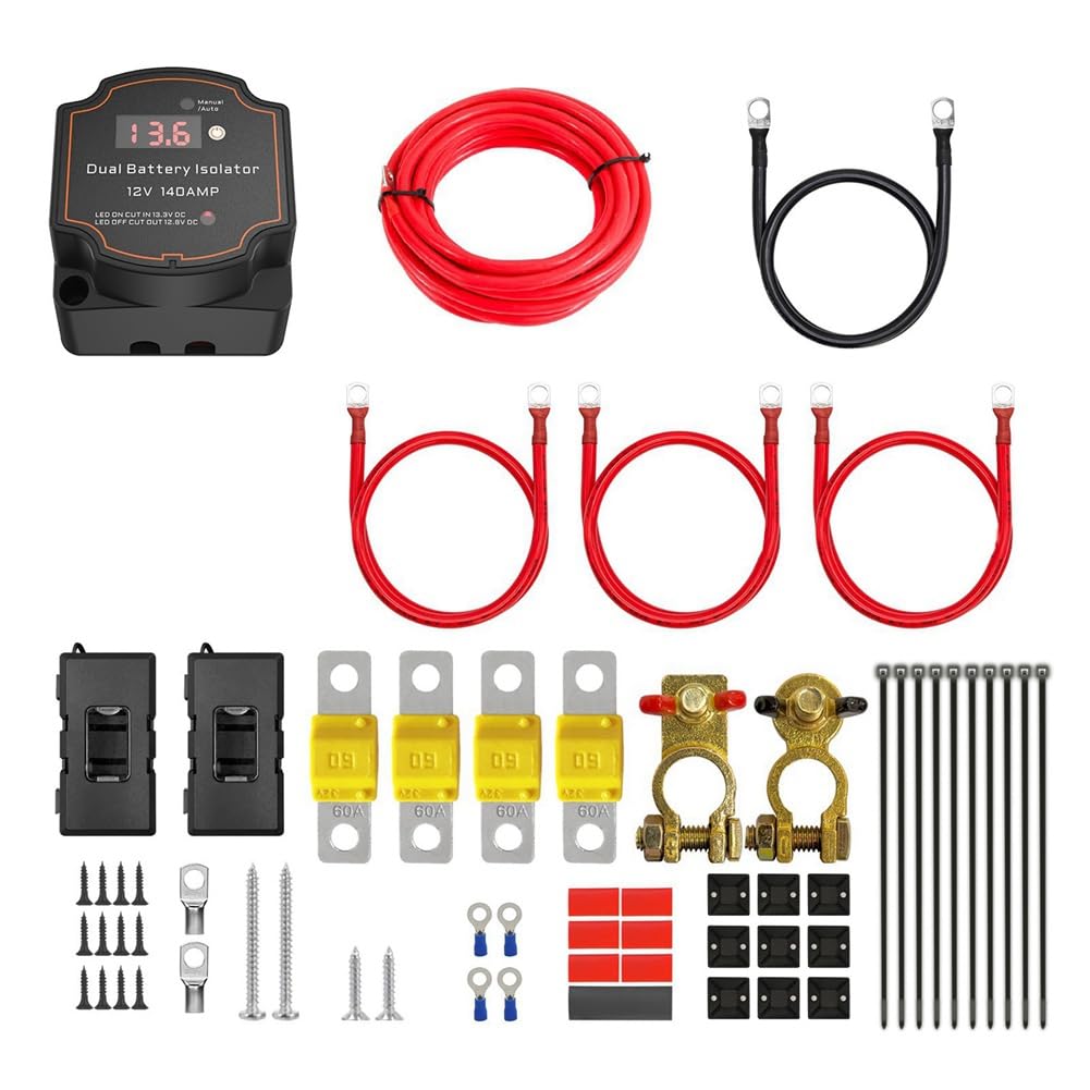 Jasaly Spannungsempfindliches Split-Charge-Relais-Set 12 V 140 A für Wohnmobile, Autos, Wohnmobile, Yachten, Dampfer, Smart 2 Batteriebank-Isolator 5 Meter von Jasaly