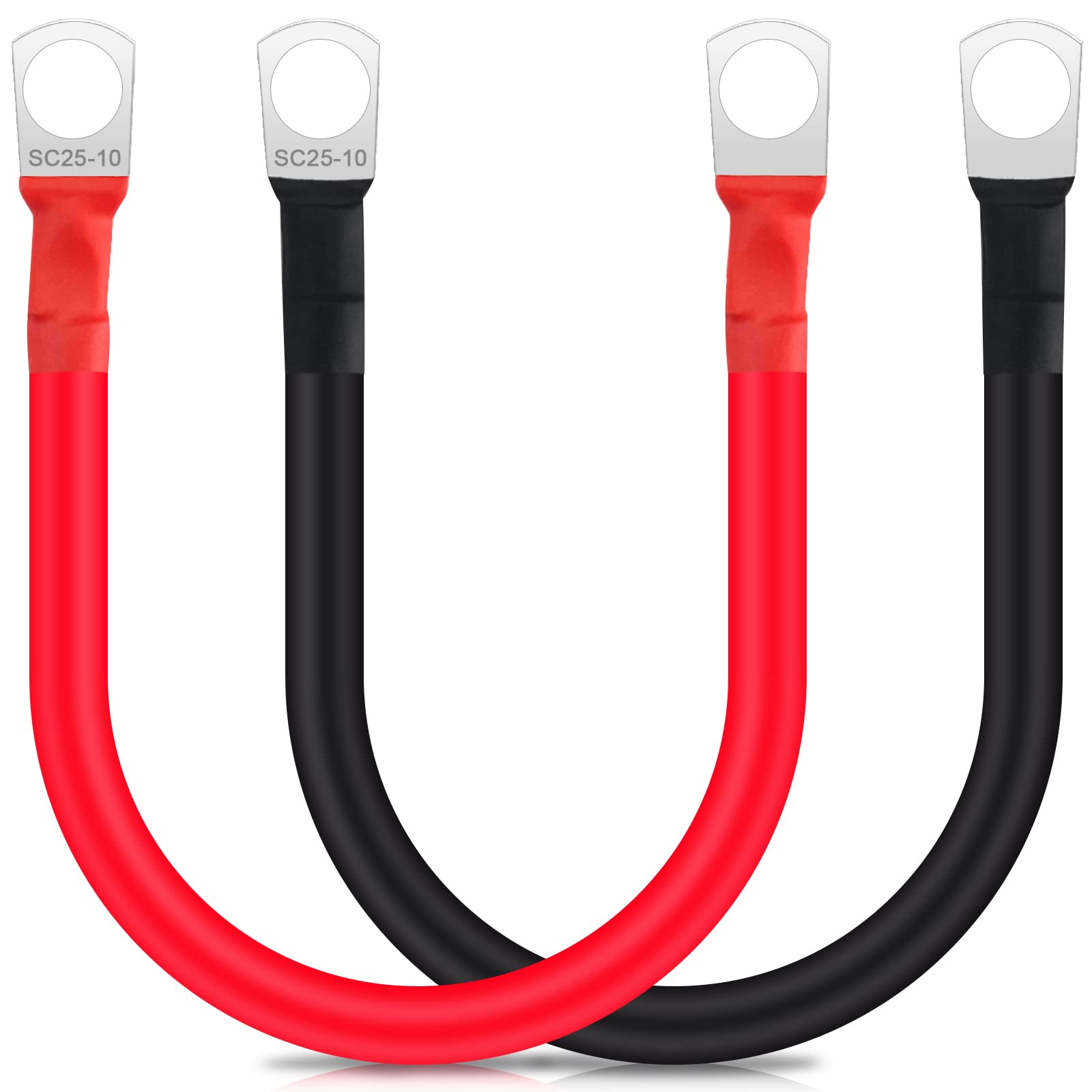 JatilEr 2 Stück Batteriekabel 30cm, 25mm²/3AWG Batterie Kabel 12V Batterie Anschlusskabel mit M10 Ringklemmen, Auto Starthilfekabel Kupfer, Massekabel, Kupferkabel für Auto KFZ LKW Motorrad Solar von JatilEr