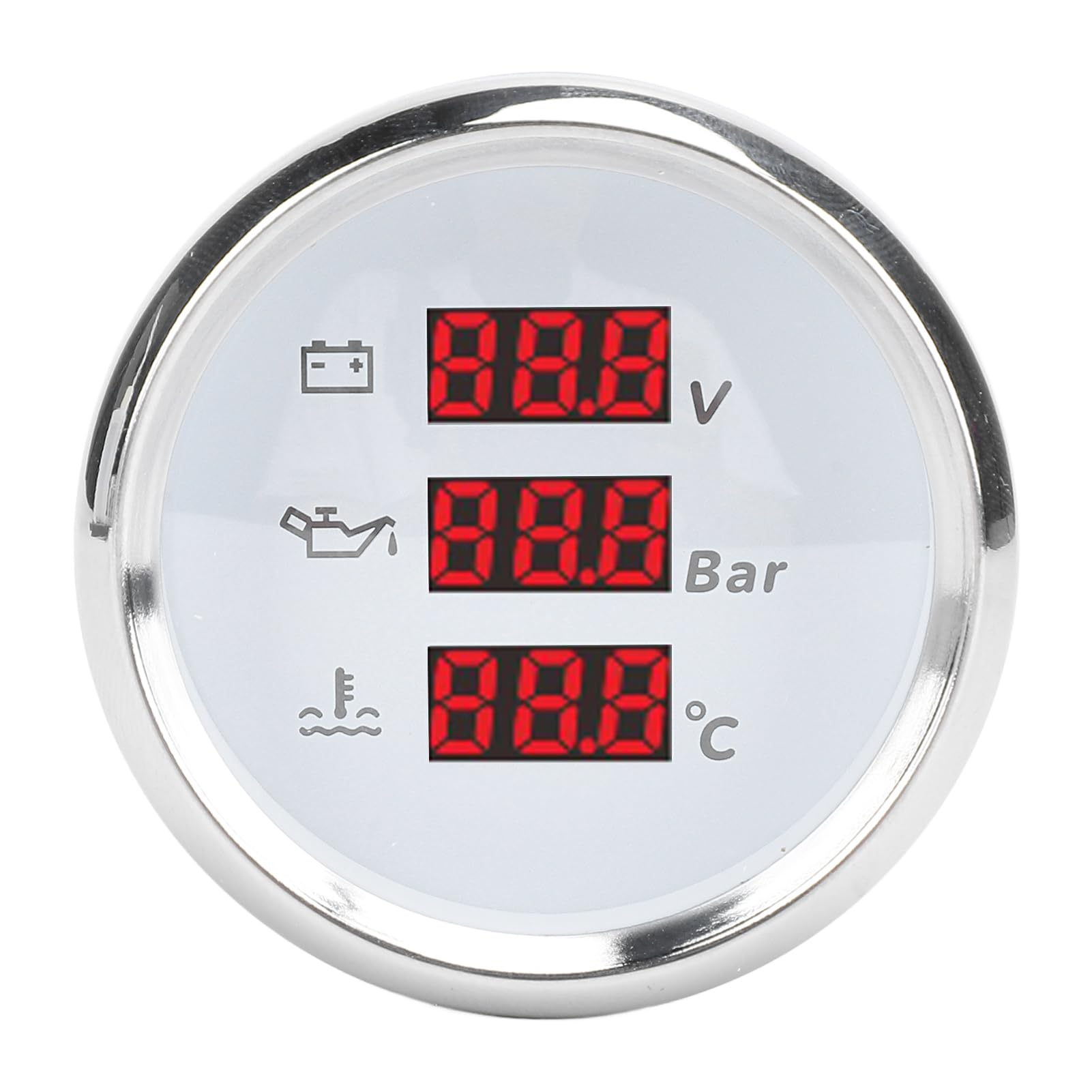 Jauarta 52 Mm Spannung, Öldruck, Wassertemperaturanzeige, Rote Hintergrundbeleuchtung, Wasserdicht, Digital, Wassertemperatur, Öldruck, Voltmeter für Boot, Yacht, (Weißes Zifferblatt, von Jauarta