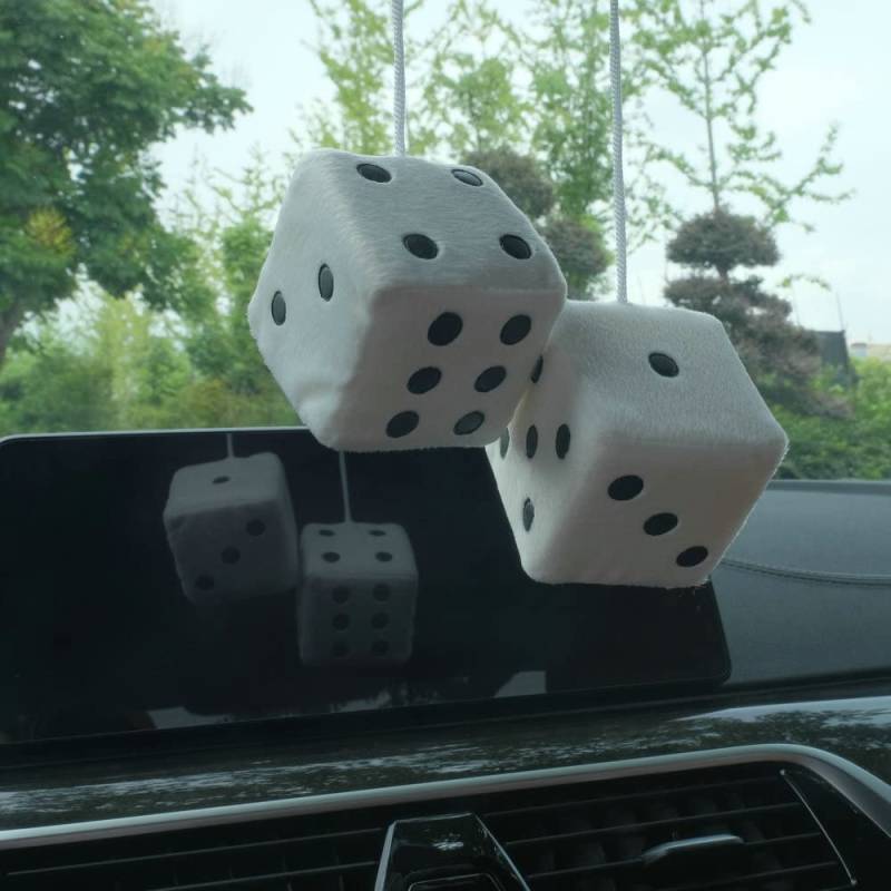 Plüschwürfel,Auto Würfel Ornamente,Car Hanging Furry Dice,Hängende Würfel,Retro Quadratische weiche Würfel,Paar hängende Paare Auto Anhänger mit Punkten,für Autospiegel Zubehör zum Aufhängen (Weiß) von Jauhmui