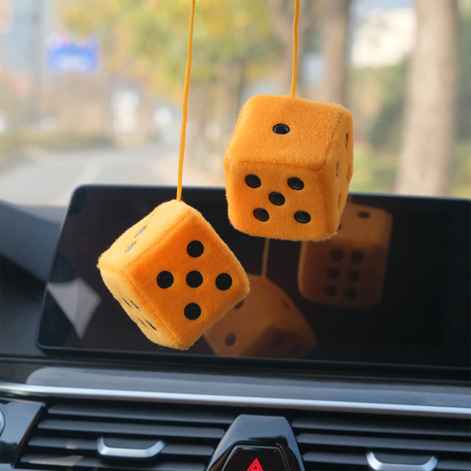 Plüschwürfel,Auto Würfel Ornamente,Car Hanging Furry Dice,Hängende Würfel,Retro Quadratische weiche Würfel,Paar hängende Paare Auto Anhänger mit Punkten,für Autospiegel Zubehör zum Aufhängen (Gelb) von Jauhmui